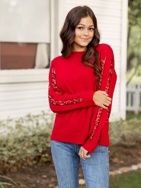 NWT Grace + Emma Red Glam Sequin Sweater